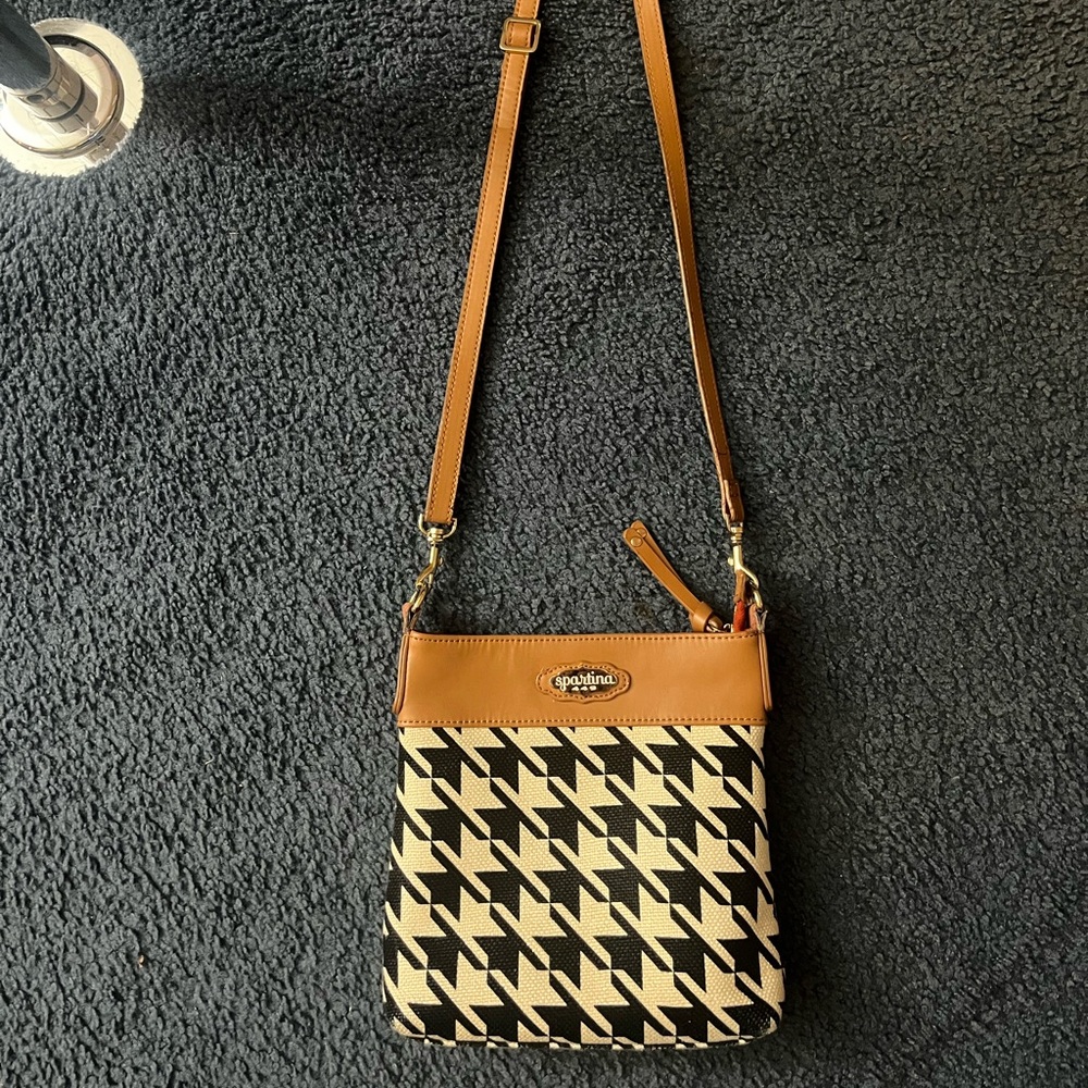 Spartina 449 Black and Tan Houndstooth Crossbody Bag